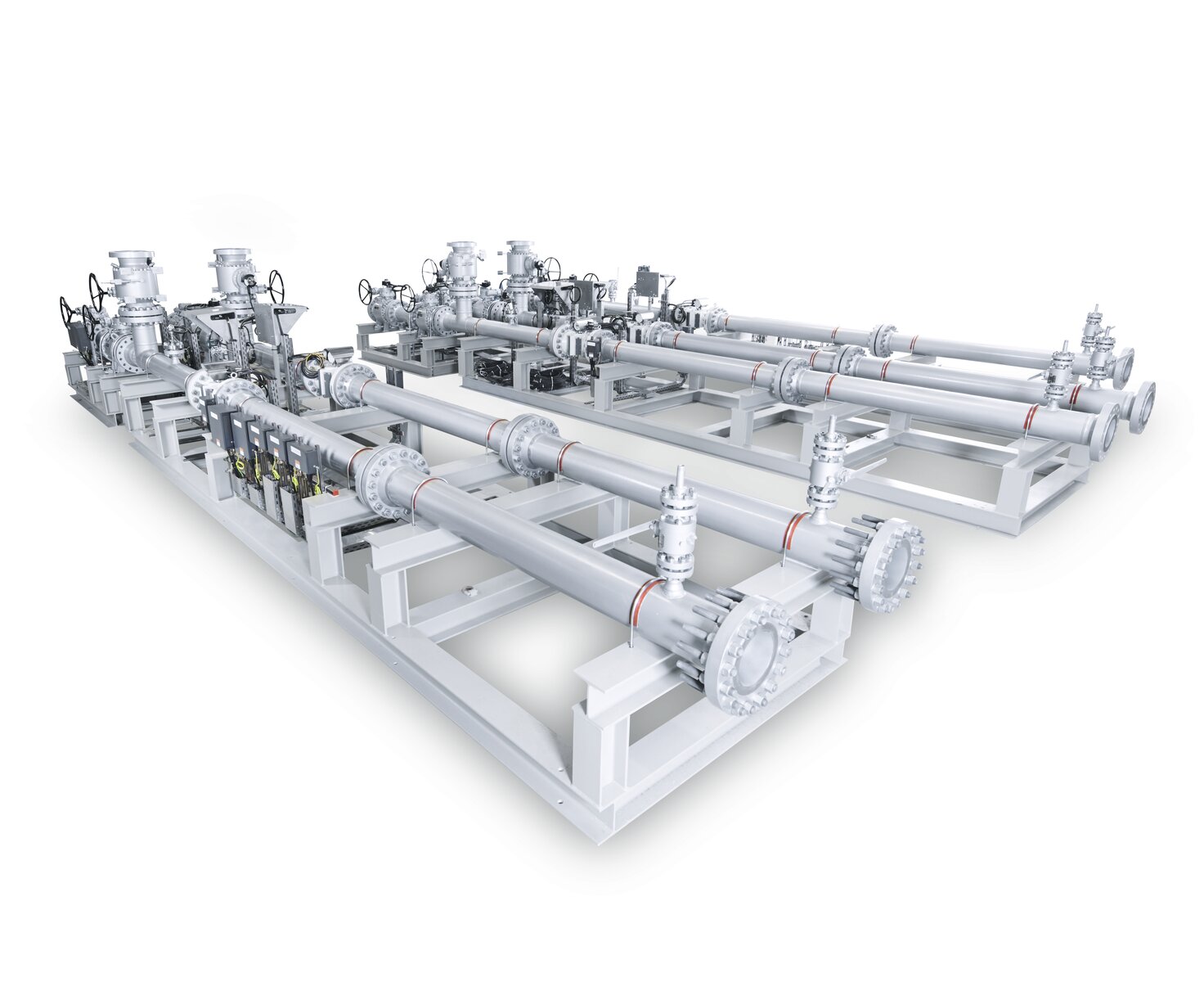 Representación visual de la instalación de varios caudalímetros de SICK en tuberías de gas natural